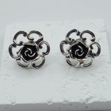 Antique rose motif silver stud earrings old-fashioned court style