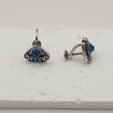 Georgian antique style irregular inlaid blue glass pearl triangles clip on earrings
