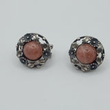Silver Rhodochrosite stone  Earrings - Vintage Danish Style