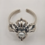 Crown vintage design natural pearl silver ring