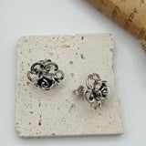 Antique rose motif silver stud earrings old-fashioned court style