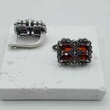 Vintage Italian design geometric Design silver and Garnet earrings