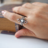 Crown vintage design natural pearl silver ring
