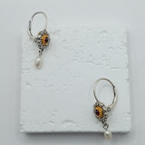 Victorian Bohemian Style water pearl baroque and Garnet earrings