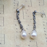 Antique unique design silver and pearl drop earrings