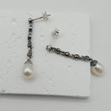 Antique unique design silver and pearl drop earrings