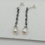 Antique unique design silver and pearl drop earrings