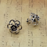 Antique rose motif silver stud earrings old-fashioned court style