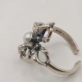 Crown vintage design natural pearl silver ring