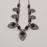 Bohemian style vtg inspired silver red garnet necklace
