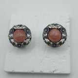 Silver Rhodochrosite stone  Earrings - Vintage Danish Style