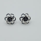 Antique rose motif silver stud earrings old-fashioned court style