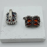 Vintage Italian design geometric Design silver and Garnet earrings