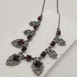 Bohemian style vtg inspired silver red garnet necklace