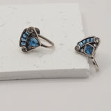 Georgian antique style irregular inlaid blue glass pearl triangles clip on earrings