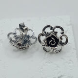 Antique rose motif silver stud earrings old-fashioned court style