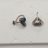 Georgian antique style irregular inlaid blue glass pearl triangles clip on earrings
