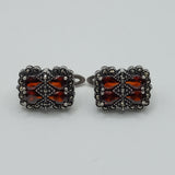 Vintage Italian design geometric Design silver and Garnet earrings