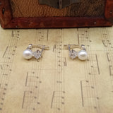 Old money unique style plug  earrings with  natural pearl and  sterling silver