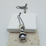 Antique Pe design inspired platinum gray natural pearl silver pendant