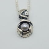 Antique Pe design inspired platinum gray natural pearl silver pendant