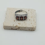 Old design Saddle Ring, 925 Sterling Silver, Garnet Color, Three-Stone Design, Hand-Set Gemstones