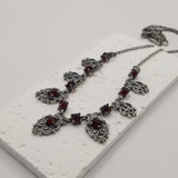 Bohemian style vtg inspired silver red garnet necklace