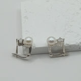 Old money unique style plug  earrings with  natural pearl and  sterling silver