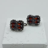 Vintage Italian design geometric Design silver and Garnet earrings