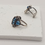 Georgian antique style irregular inlaid blue glass pearl triangles clip on earrings