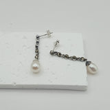 Antique unique design silver and pearl drop earrings
