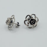 Antique rose motif silver stud earrings old-fashioned court style