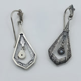 Art deco era triangular design silver earrings