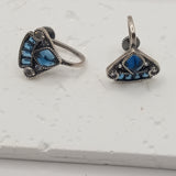 Georgian antique style irregular inlaid blue glass pearl triangles clip on earrings