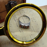 Old design Saddle Ring, 925 Sterling Silver, Garnet Color, Three-Stone Design, Hand-Set Gemstones
