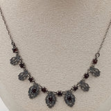 Bohemian style vtg inspired silver red garnet necklace