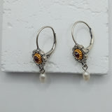 Victorian Bohemian Style water pearl baroque and Garnet earrings