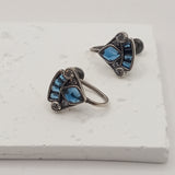 Georgian antique style irregular inlaid blue glass pearl triangles clip on earrings