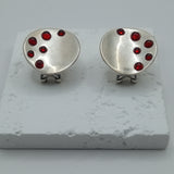 Curved geometric ear hook sterling silver and garnet earrings