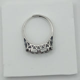 Old design Saddle Ring, 925 Sterling Silver, Garnet Color, Three-Stone Design, Hand-Set Gemstones