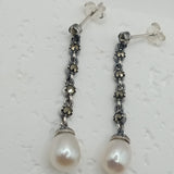 Antique unique design silver and pearl drop earrings