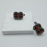 Vintage Italian design geometric Design silver and Garnet earrings
