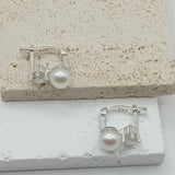 Old money unique style plug  earrings with  natural pearl and  sterling silver