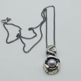 Antique Pe design inspired platinum gray natural pearl silver pendant