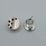 Curved geometric ear hook sterling silver and garnet earrings