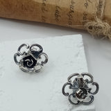 Antique rose motif silver stud earrings old-fashioned court style