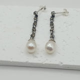 Antique unique design silver and pearl drop earrings