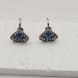 Georgian antique style irregular inlaid blue glass pearl triangles clip on earrings