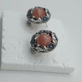 Silver Rhodochrosite stone  Earrings - Vintage Danish Style